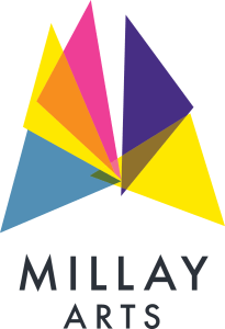 an artistic colorful fold, the logo for Millay Arts